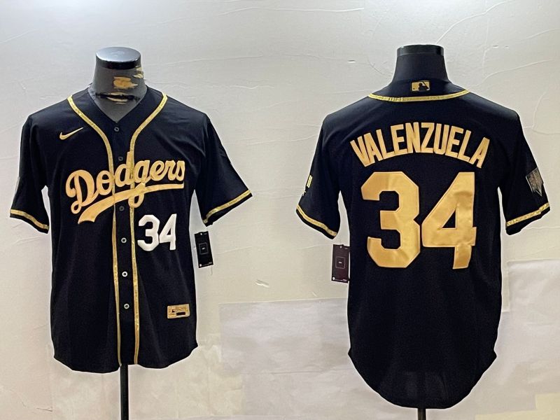 Men Los Angeles Dodgers #34 Valenzuela Black Gold Game 2024 Nike MLB Jersey style 10291->oakland raiders->NFL Jersey